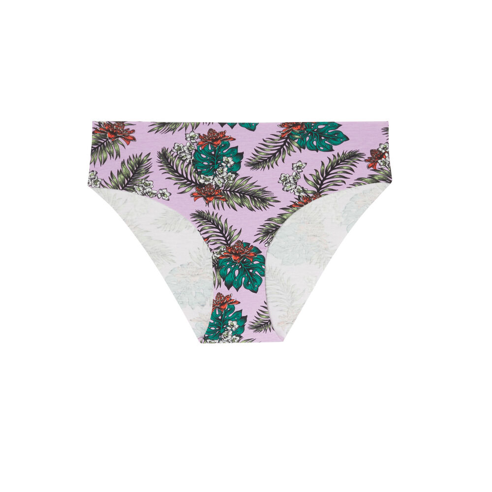 Tanga en coton à motifs tropiques - lilas violet.