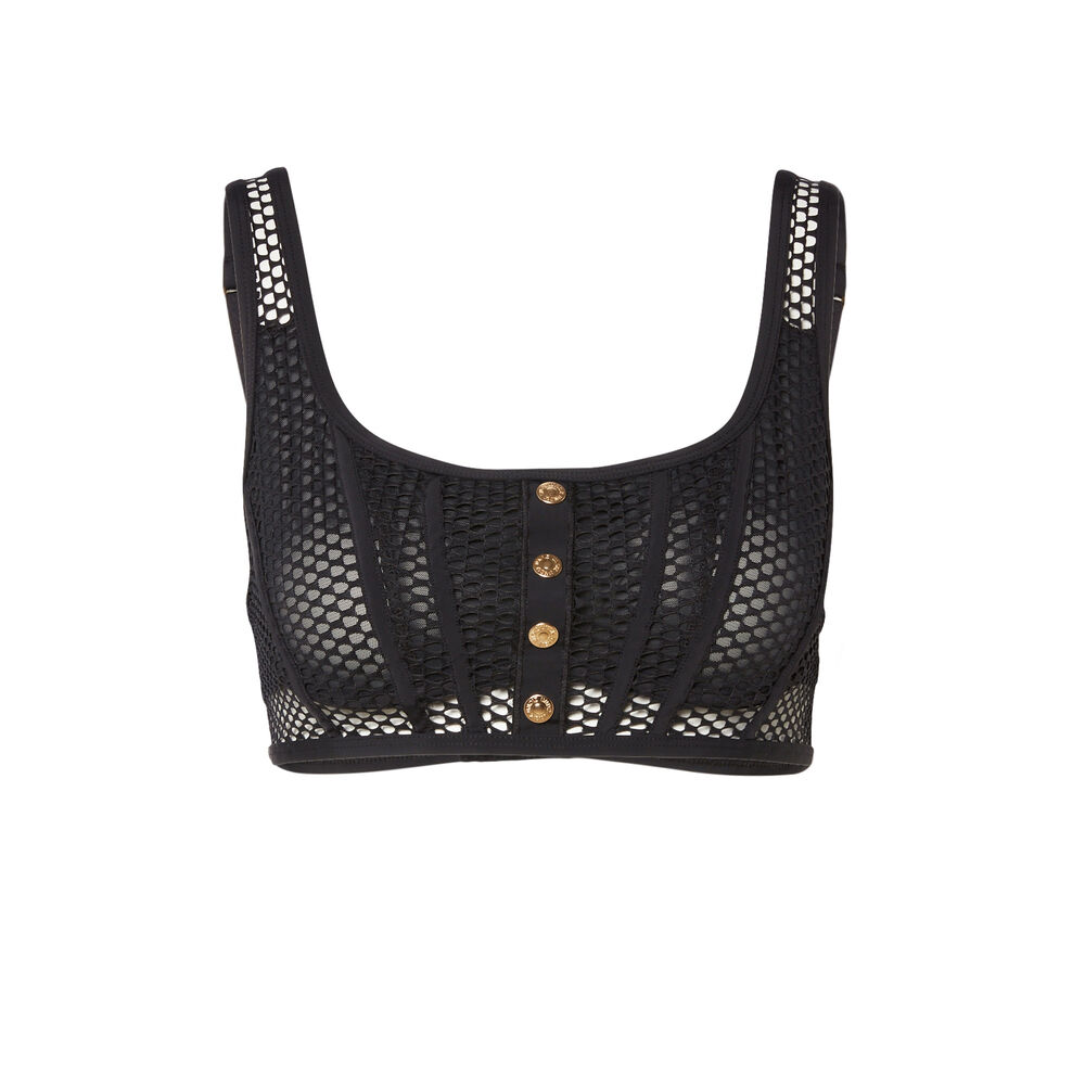 Opengewerkte kanten bustier met knoopjes - zwart zwart.