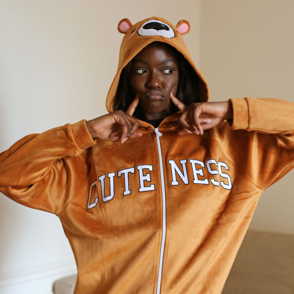 Polaire ourson &agrave; message cuteness - marron marron.