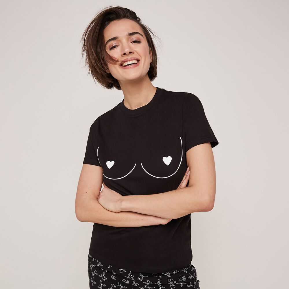 Top met print boobs bigboobiz zwart.