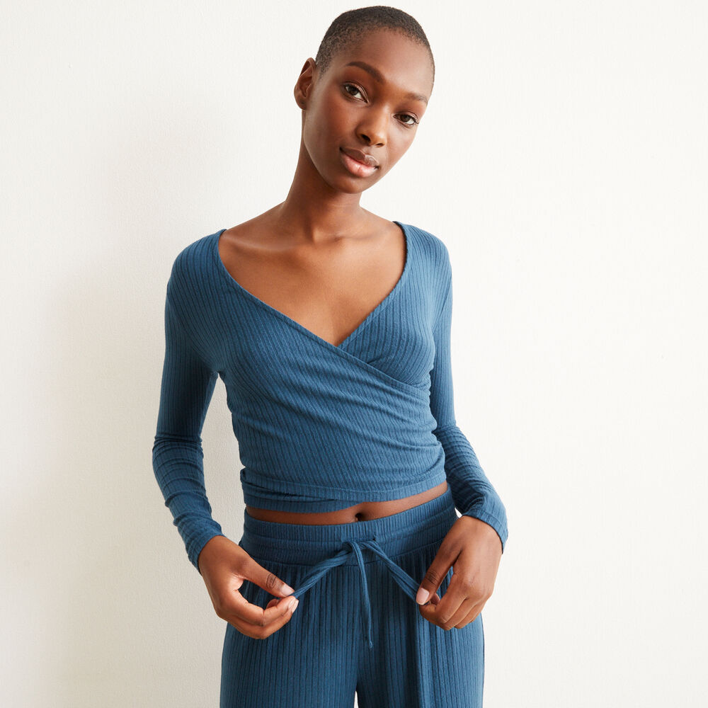 Top &agrave; manche longue effet crois&eacute; - bleu  bleu.