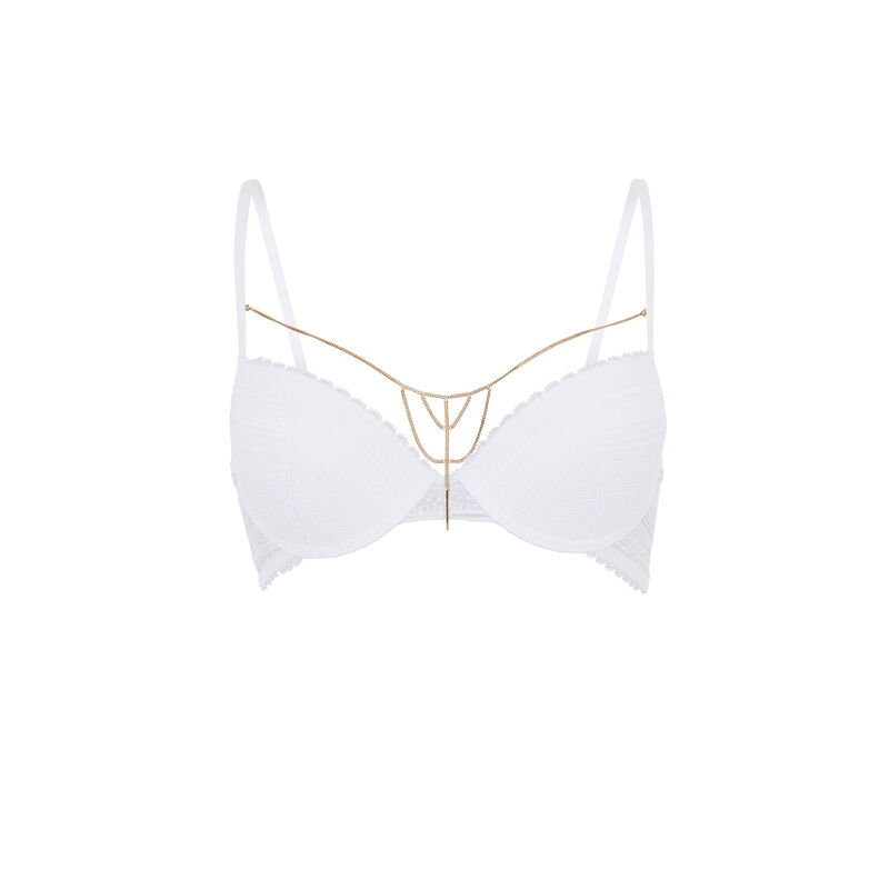 Soutien-gorge push en dentelle détail chaine paviniz blanc.