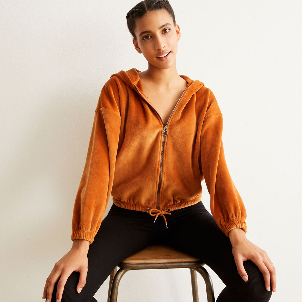 Sweat &agrave; capuche en velours - marron marron.