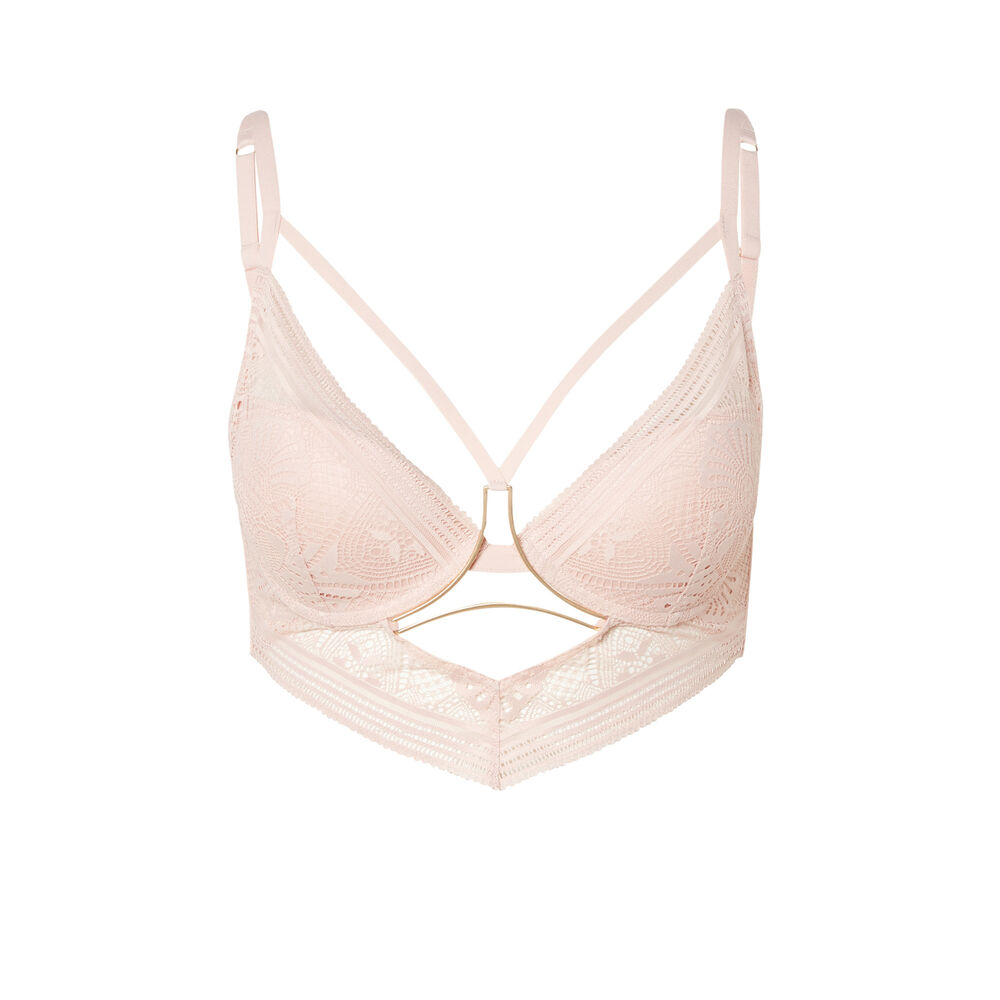 Push-up beha met bandjes en sieraad - lichtroze roze.