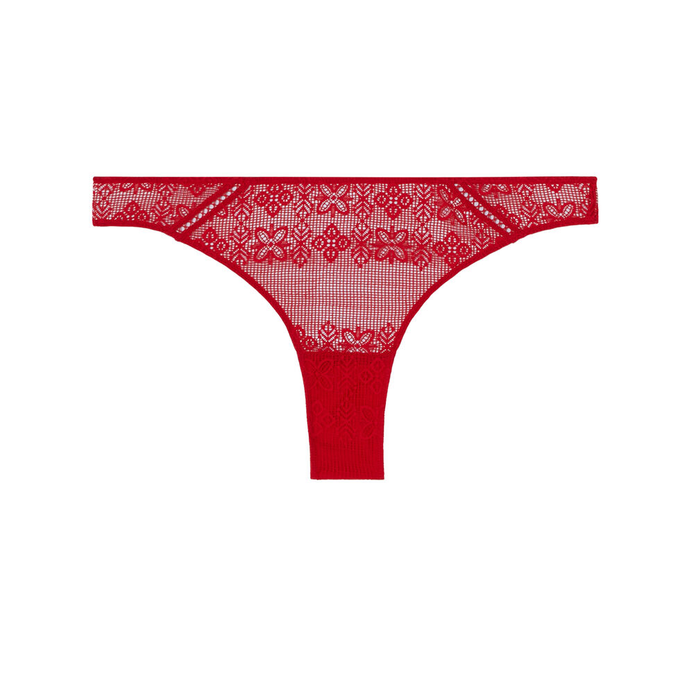 Kanten tanga met gouden kettinkje - rood rood.