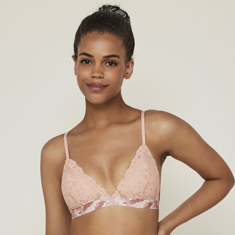 Soutien-gorge triangle dentelle detail camo coloramadiz rose poudré.