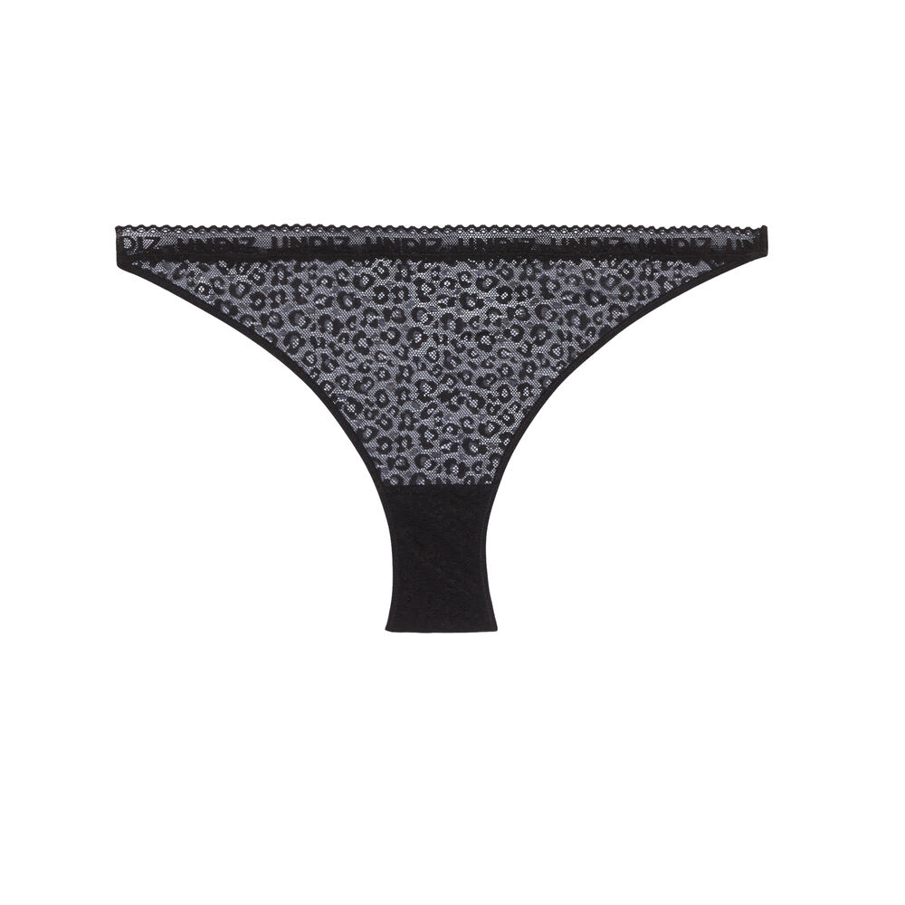 Kanten slip met print - zwart zwart.