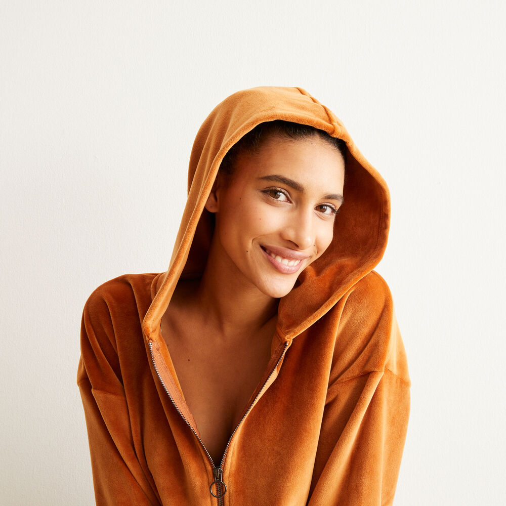 Sweat &agrave; capuche en velours - marron marron.