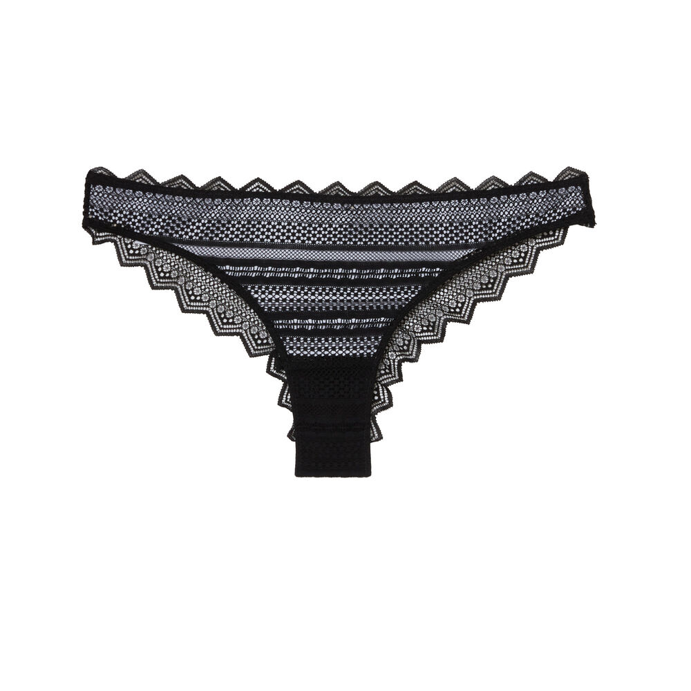 Tanga dentelle géometrique - noir noir.