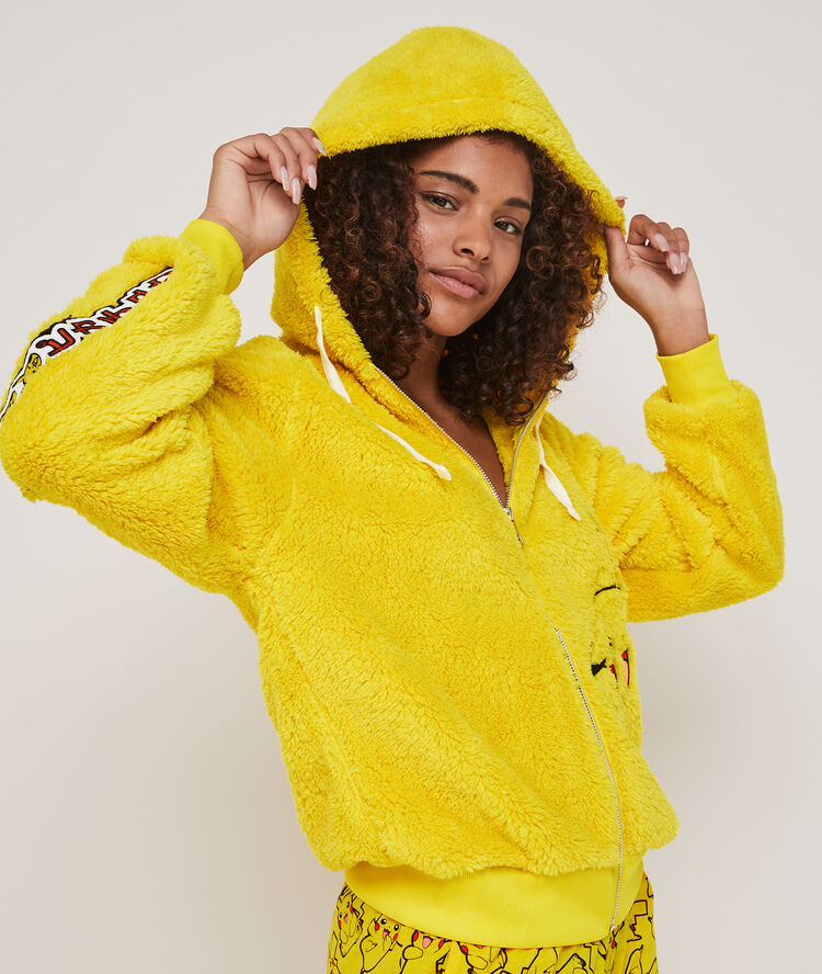 Veste polaire à capuche print pikachu pikaballiz jaune.