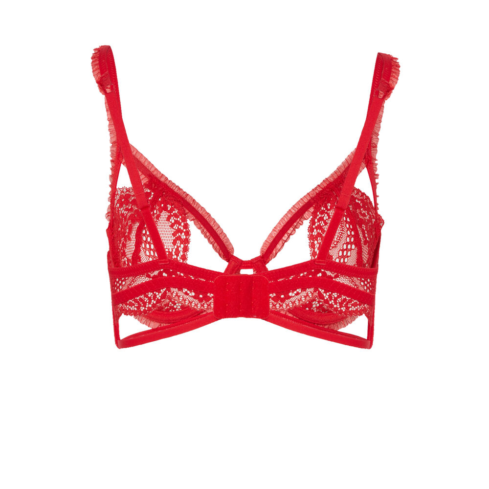 Kanten balconette met plooitjes - rood rood.