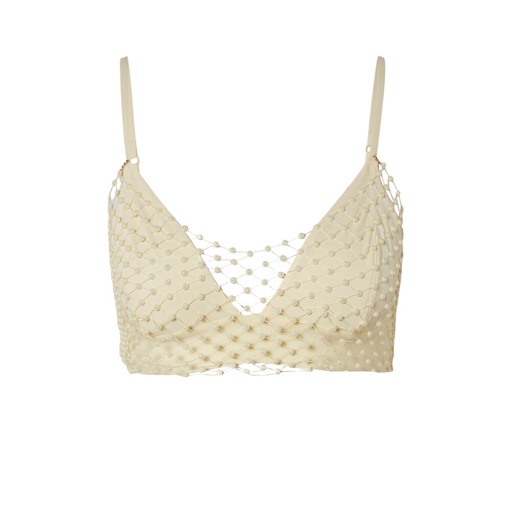 Triangel beha met crop top effect en parels - ecru ecru.
