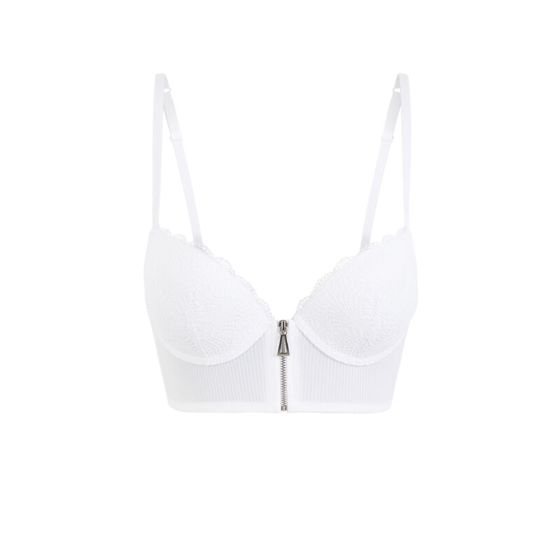 Soutien-gorge bustier push micro/dentelle microribiz blanc.