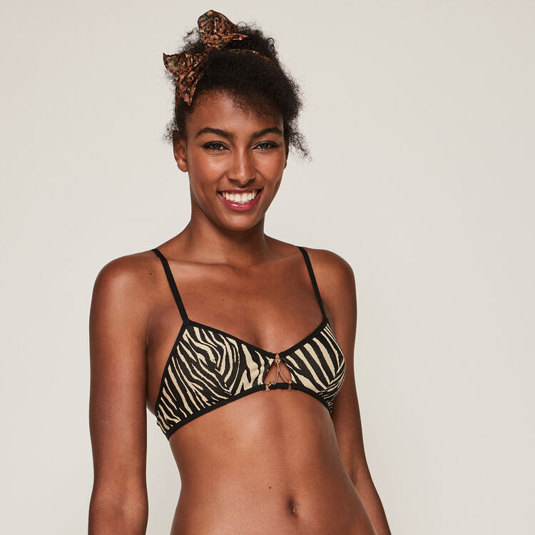 Brassière sans armatures print zébré détail chaine goldenglamiz vanille.