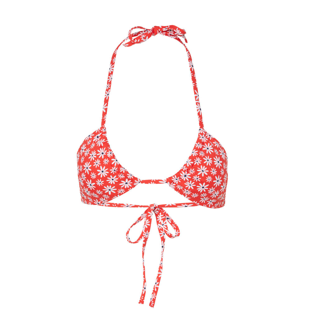 Bikinitop triangelvorm met bloemenmotief - rood rood.