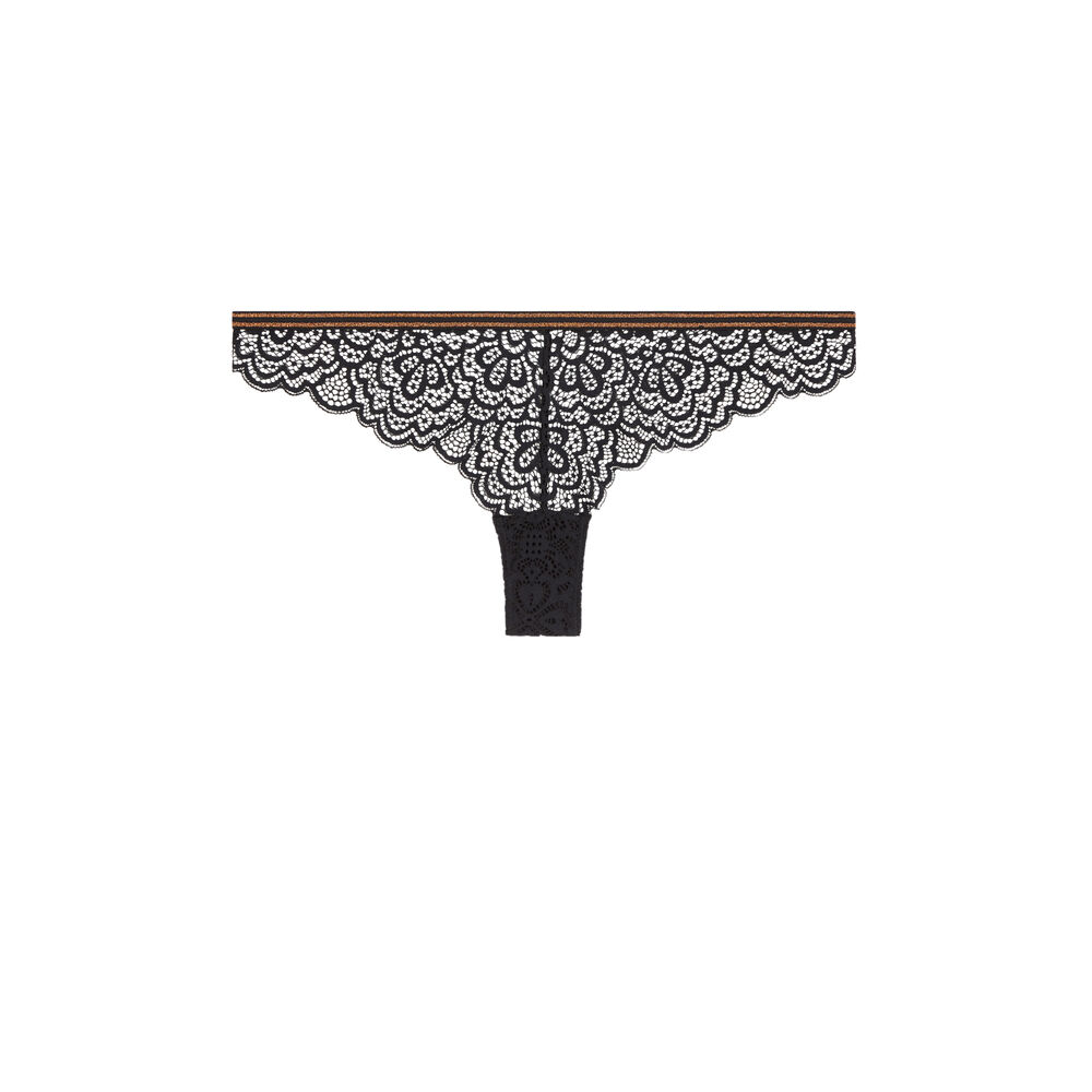 Tanga en dentelle détail bande lurexbandiz noir.