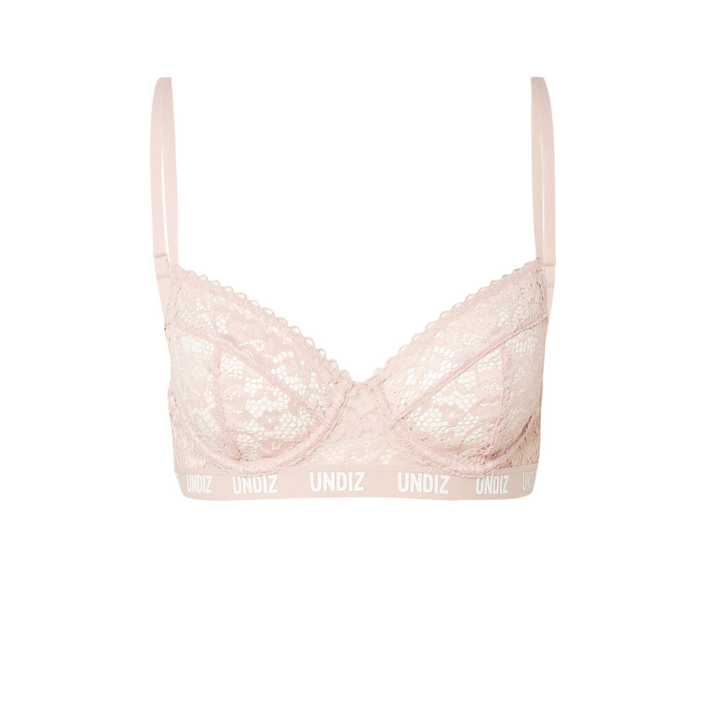 Bustier van kant en netstof met elastische details - lichtroze roze.