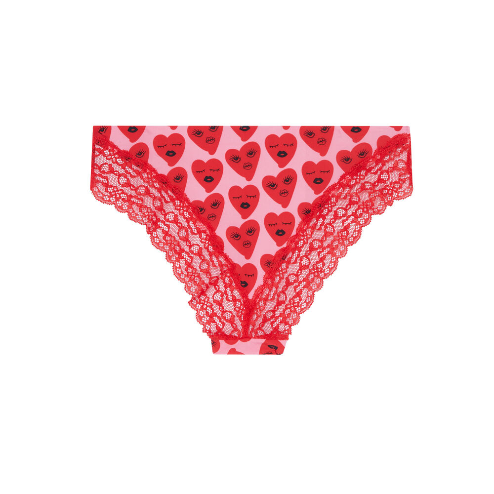 Shorty van microvezel met hartjesprint en kant - roze roze.