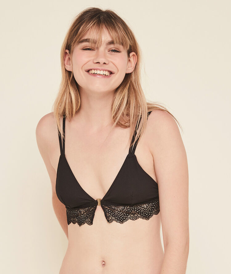Soutien-gorge triangle sans armatures micro/dentelle merveilliz noir.