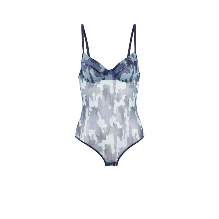 Body tulle imprime camouflage camistreetiz bleu.