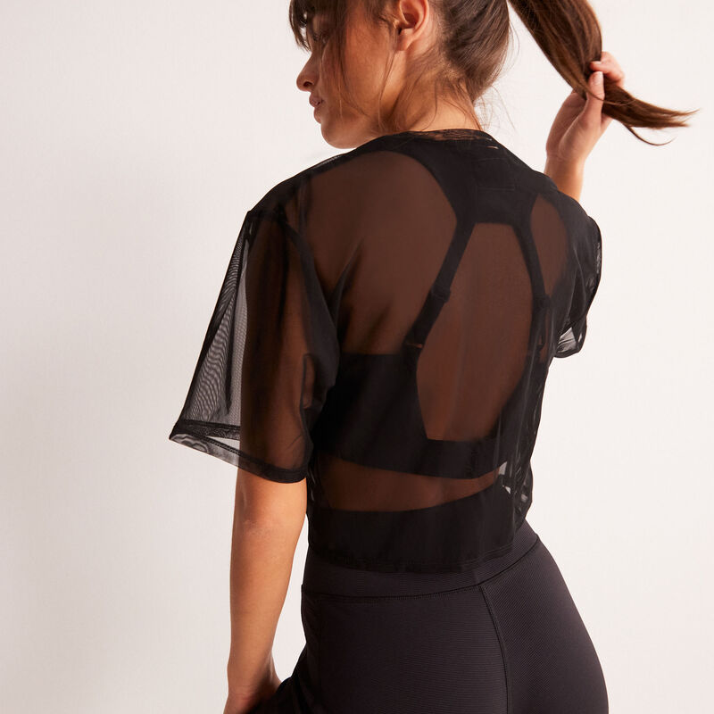 transparante sport top met knoop - zwart transparante sport top met knoop - zwart;