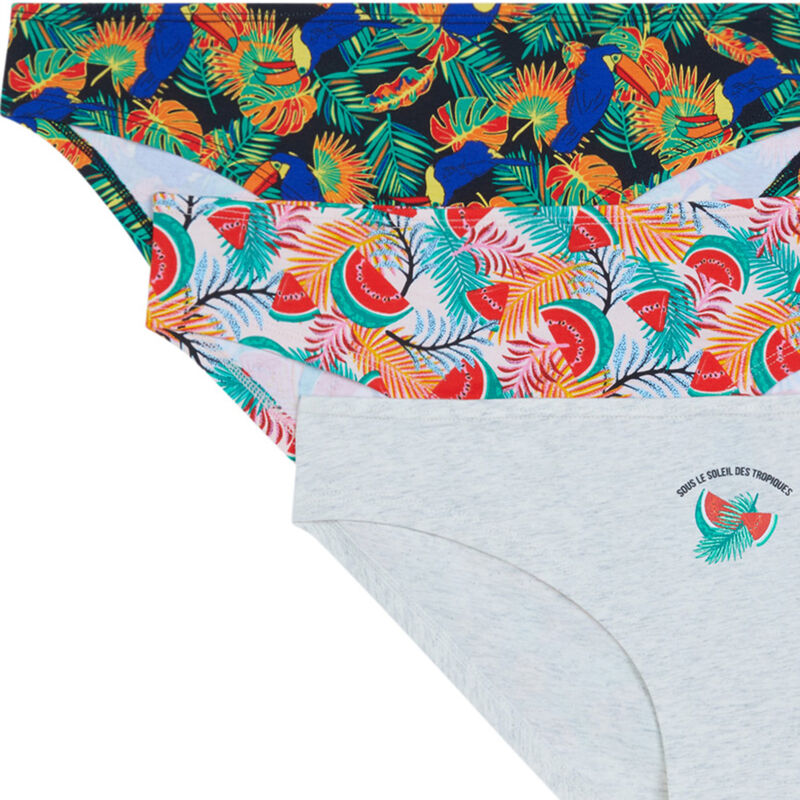 Lot de 3 culottes imprimé tropical - gris Lot de 3 culottes imprimé tropical - gris;