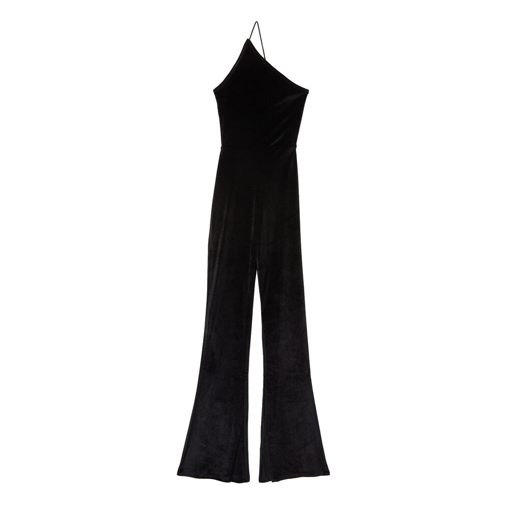 Aya x undiz asymmetrische jumpsuit in velours - zwart zwart.