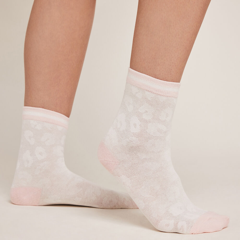 Chaussettes jacquard l&eacute;opard - blanc blanc.