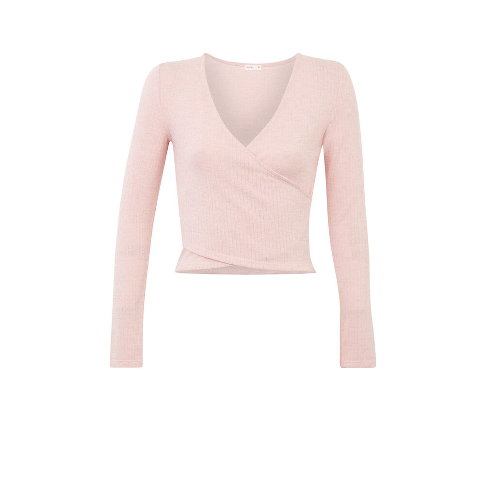 Top &agrave; manche longue effet crois&eacute; - rose rose.