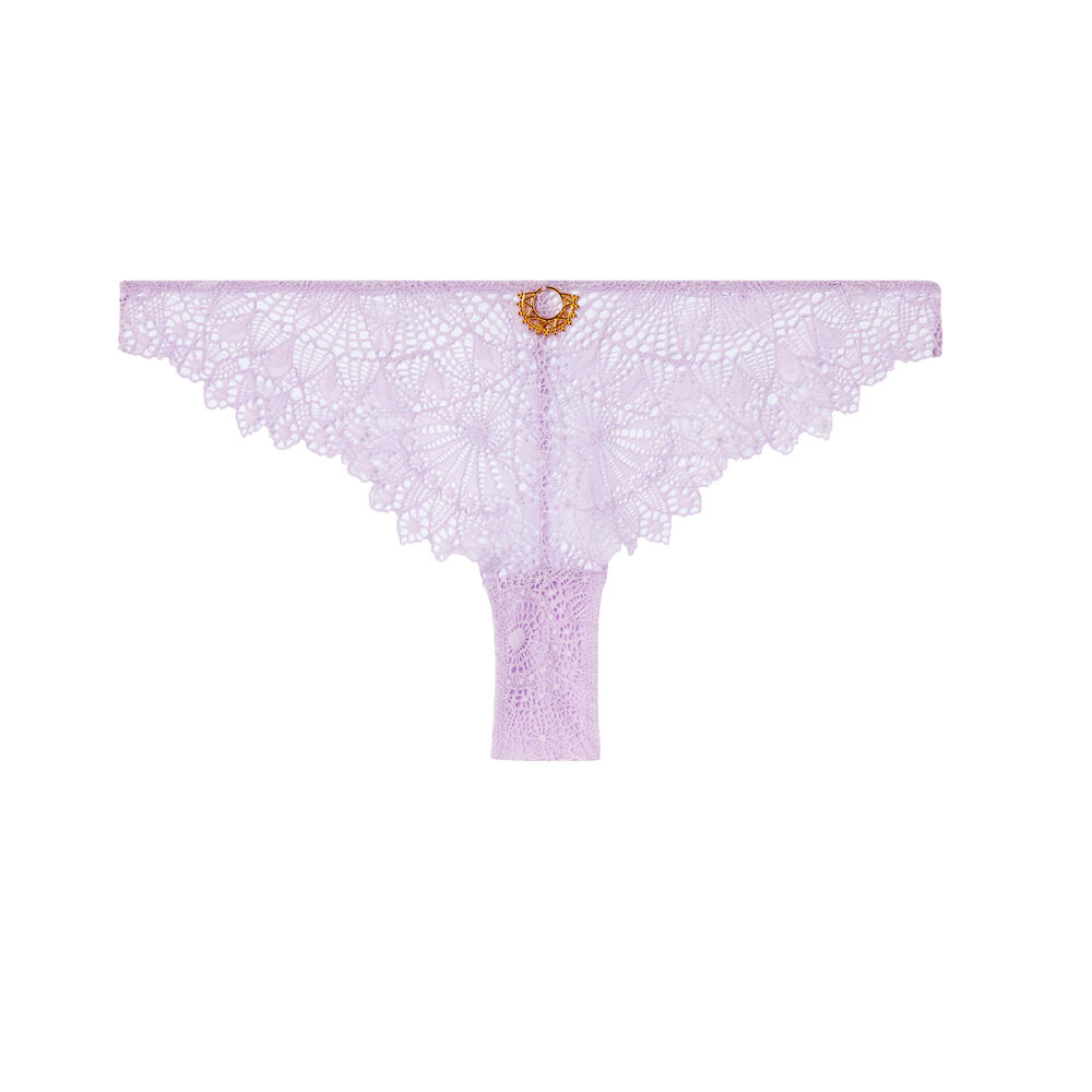 Kanten tanga met sieraad - lila paars.