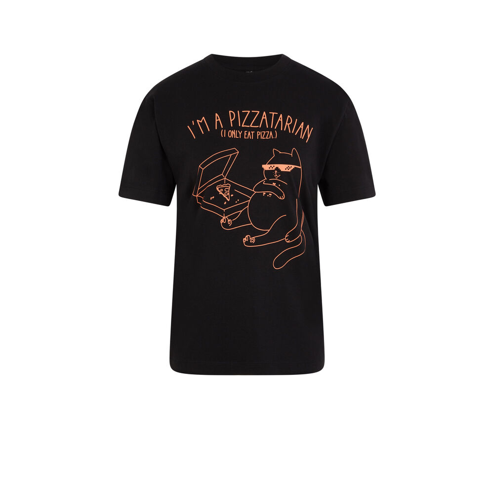 Top met korte mouwen pizza print - zwart zwart.