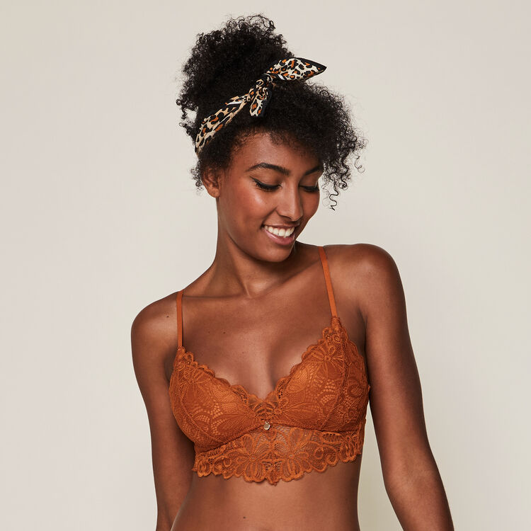Soutien-gorge triangle à coques en dentelle pampiz brique.