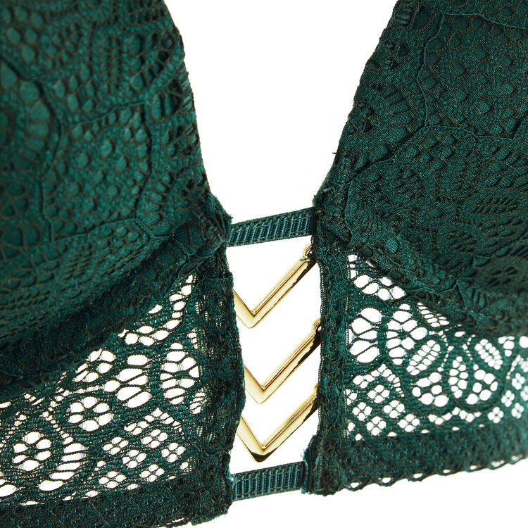 Soutien-gorge bustier push en dentelle détail bijou ethnobiz vert.
