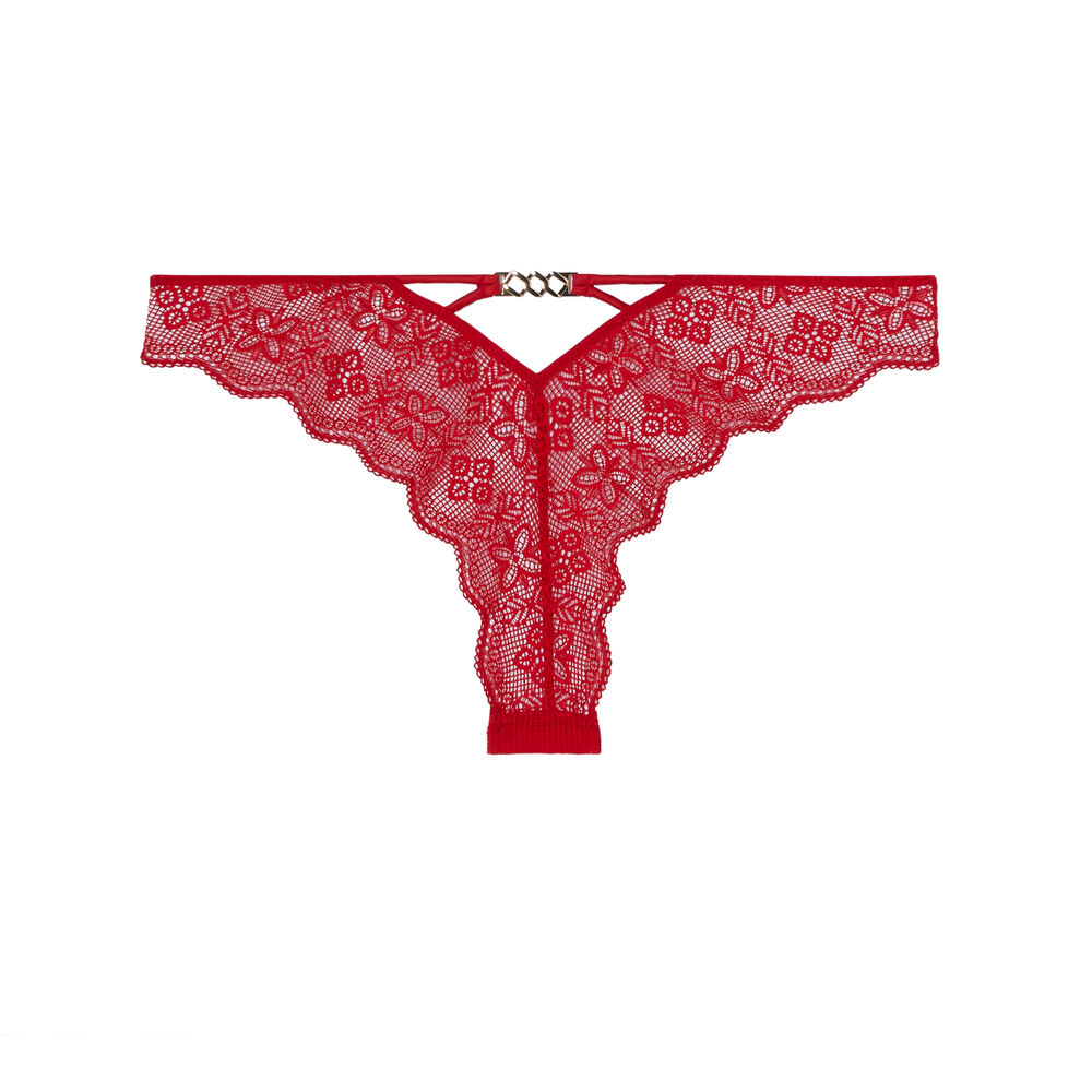 Kanten tanga met gouden kettinkje - rood rood.