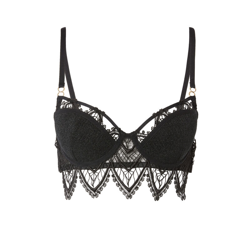 voorgevormde bustier beha in guipure kant met triangelvorm - zwart voorgevormde bustier beha in guipure kant met triangelvorm - zwart;