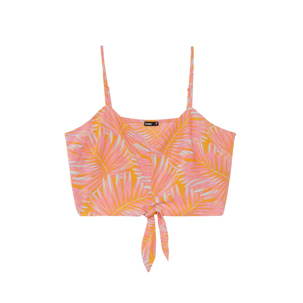 Crop top noué motifs palmier - orange orange.