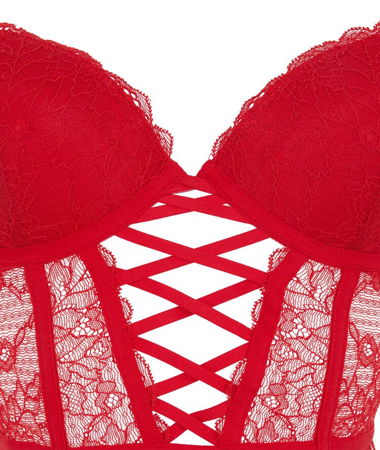 Guêpière push-up en dentelle solairaliz rouge.