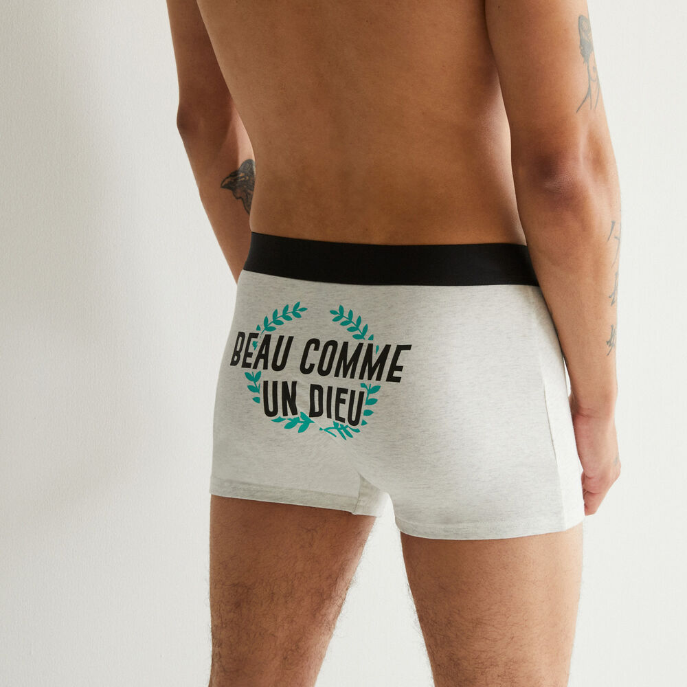Katoenen boxershort met boodschap boutaleiz grijs.