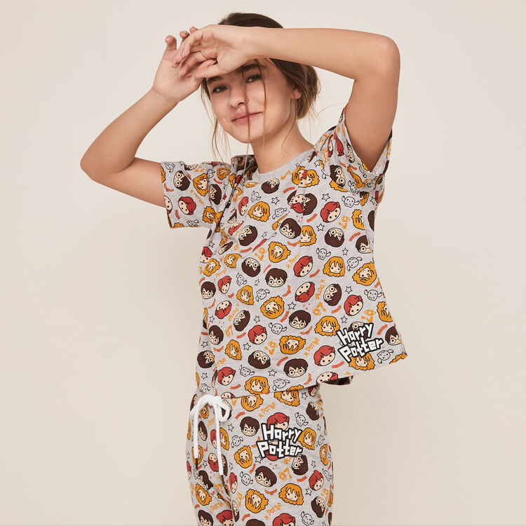 Top à manches courtes print harry potter allharriz gris.