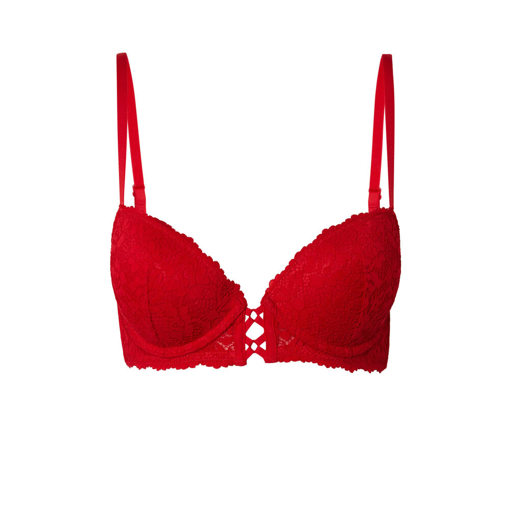 Fleurige kanten push-up beha - rood rood.