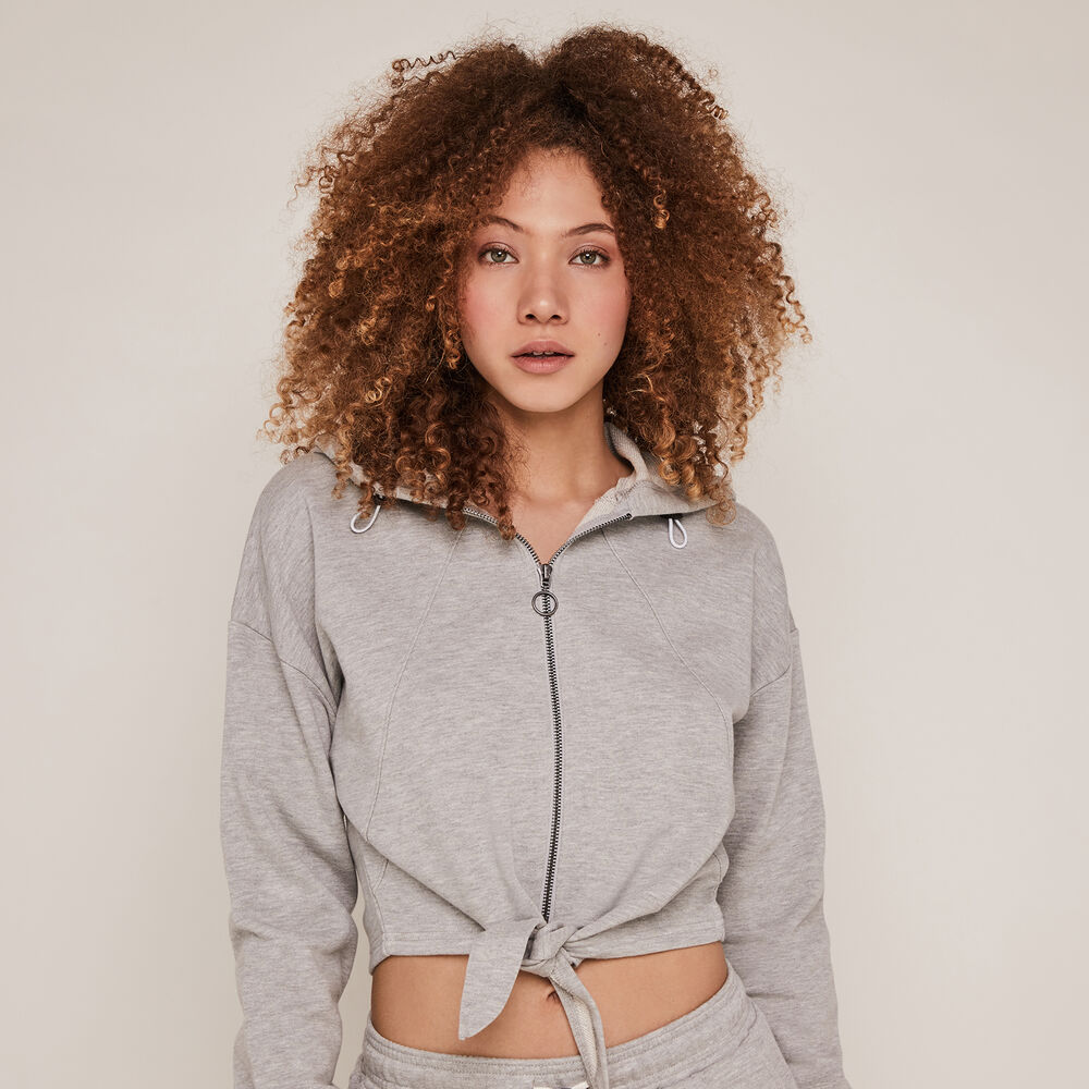 Sweat &agrave; capuche et zip - gris gris.