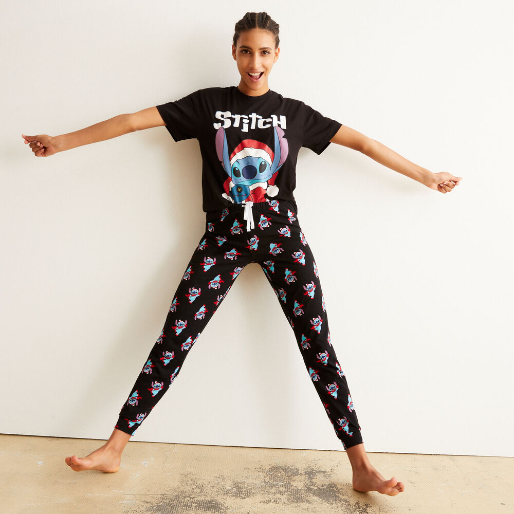Broek met stitch-motief - zwart zwart.