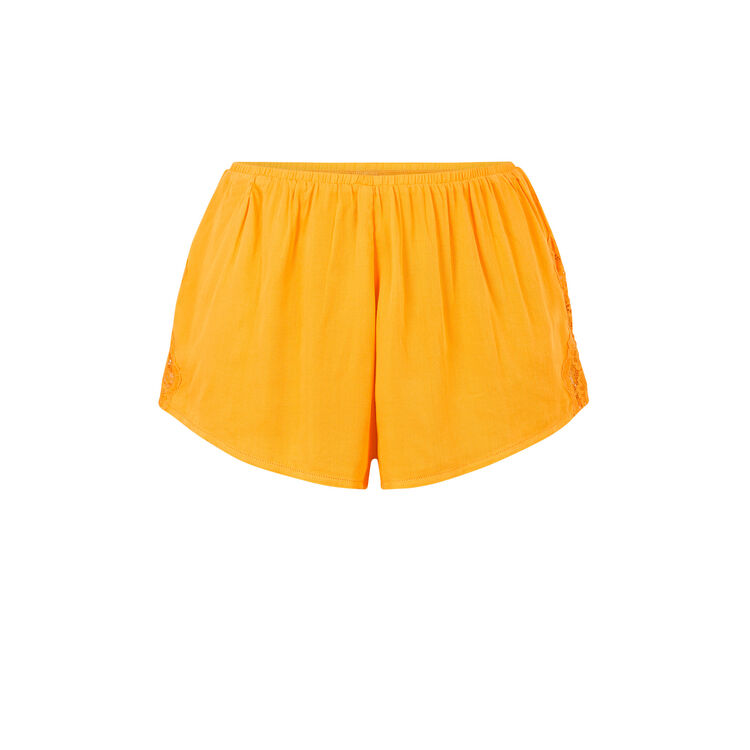 Short satiné empiècement dentelle sexysatiz safran.