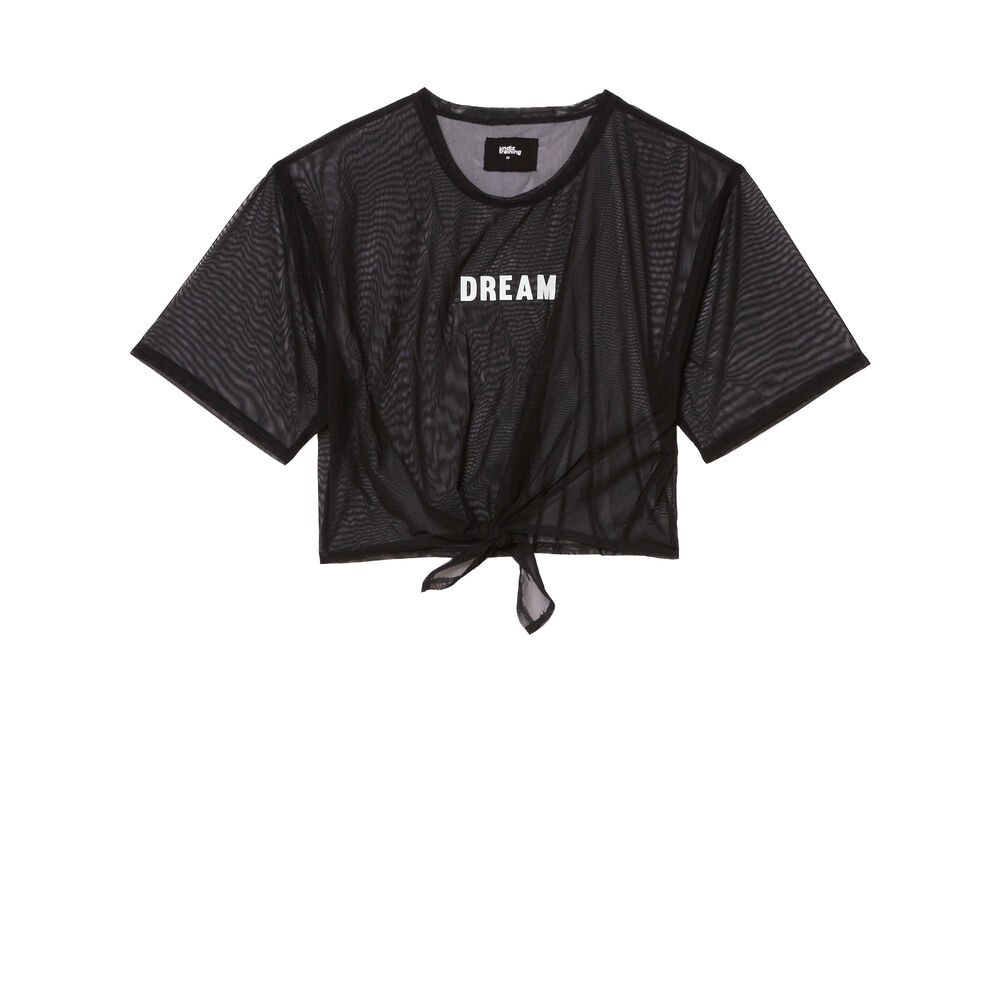 Transparante sport top met knoop - zwart zwart.