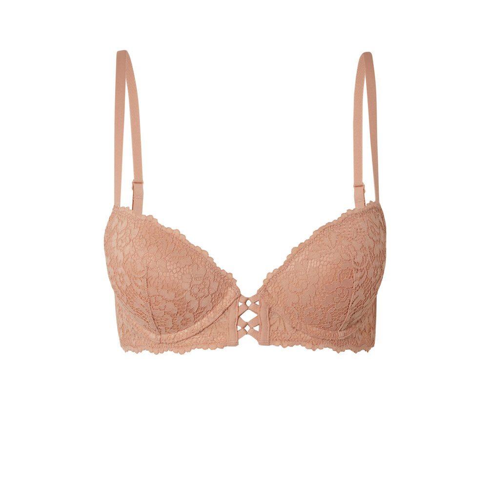 Fleurige kanten push-up beha - lichtbeige beige.