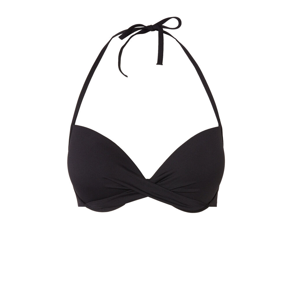 Push-up bikinitop met blote rug en gedraaid decolleté - zwart zwart.