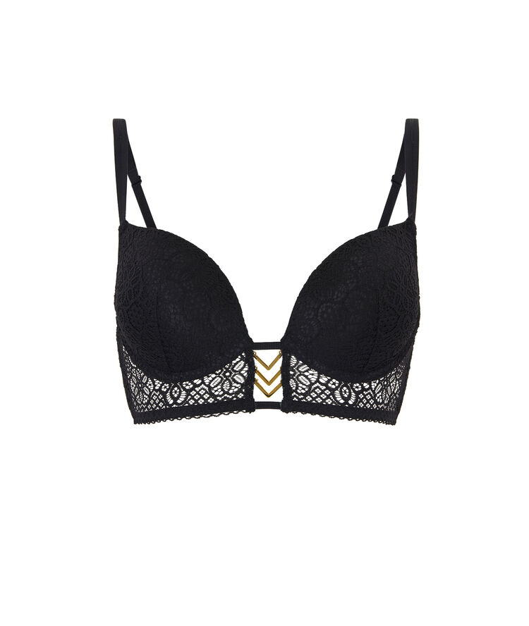Soutien-gorge bustier push en dentelle détail bijou ethnobiz noir.