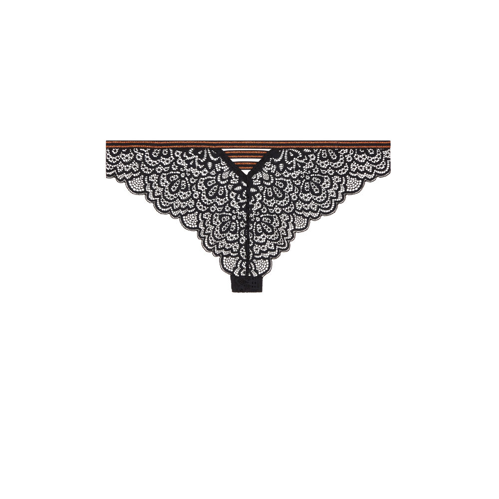 Tanga en dentelle détail bande lurexbandiz noir.