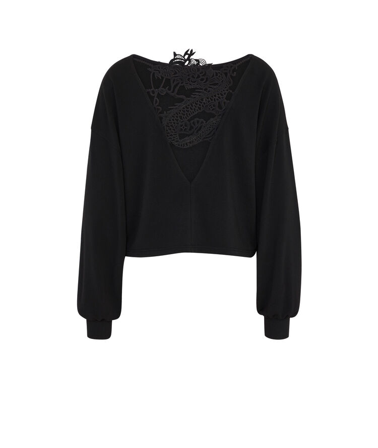 Sweat col bateau détail broderie doguipiz noir.