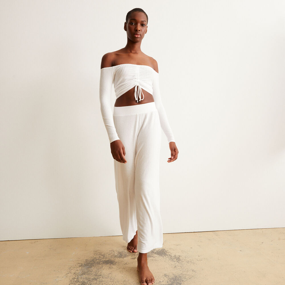 Top met plooitjes en ontblote schouders  - ecru ecru.